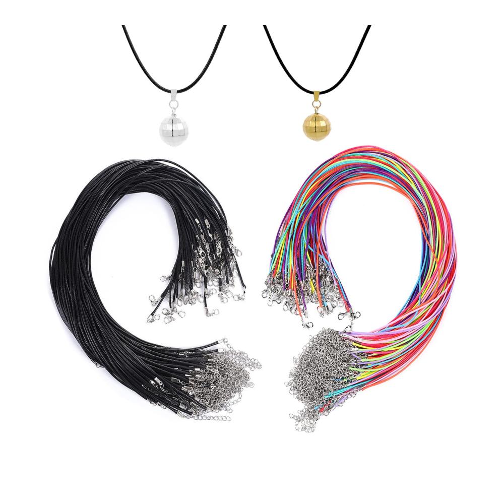DIY Schmuckherstellung 50x Lederband Kette 2mm Gewachste Schnur - Hochwertige Halskette Zubehör in 25 Schwarzen & 25 Gemischten Farben - Perfekt für Kreative Schnüre & Fäden Projekte