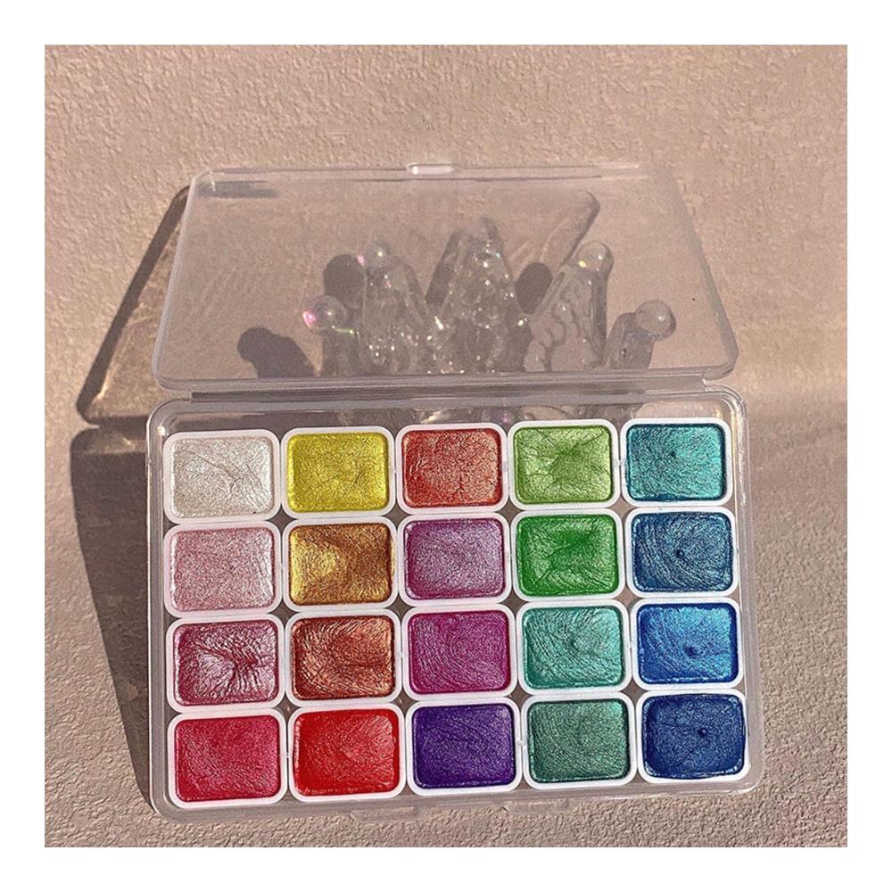 Kreative Vielfalt 20 Farben Aquarellmalfarben-Set mit Glitzereffekt | Tragbare Wasserfarbenbox mit Metallic- und Perlglanzfarben | Ideales Geschenk für Künstler und Malbegeisterte (1ml-A