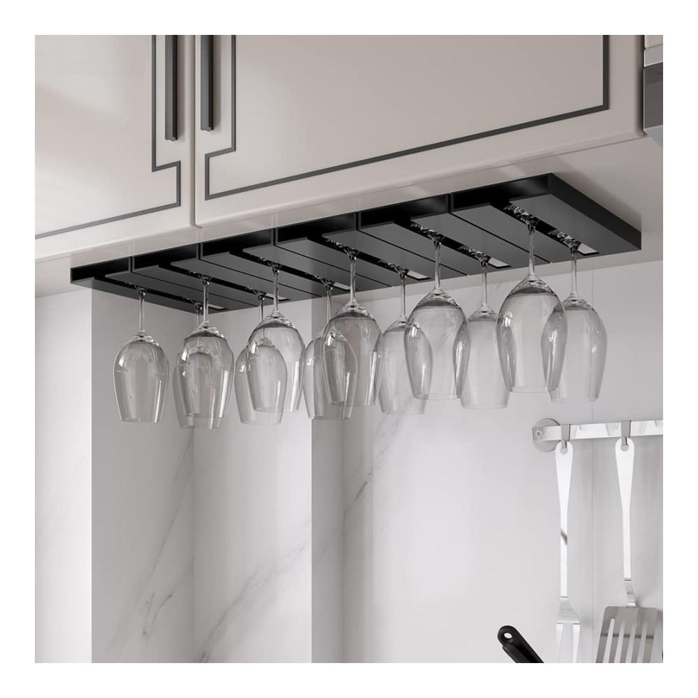 Praktische Gläserhalterung für Hausbar und Küche | Rostfreier Stahl Platzsparendes Aufbewahrungssystem für Weingläser | Einfache Montage ohne Bohren | Ideal für Bar Restaurant | Set mit 4 Stück (Sch