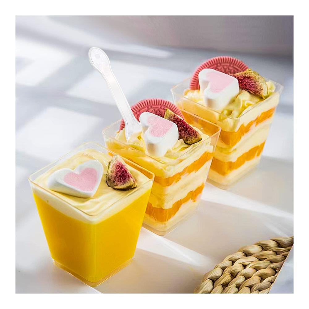 Premium Dessertbecher Set 30 Stück 200ml quadratische Dessertschalen mit Löffeln - Perfekt für Dessertpartys Pudding Mousse & Eis - Wiederverwendbare Kunststoffschalen & Schüsseln