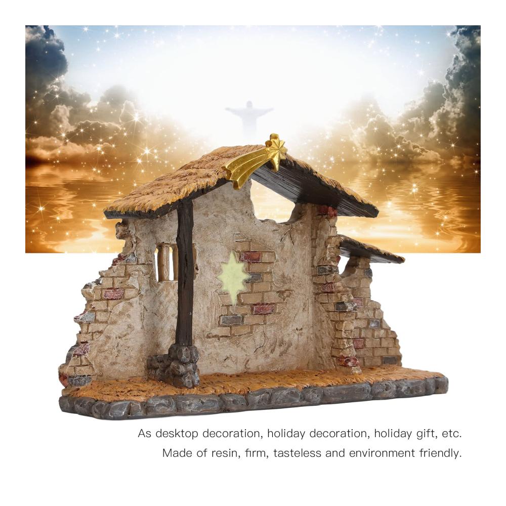 Weihnachts-Krippenstatuen – Fein detaillierte Krippenhütte für Desktop – Lebendige Weihnachtsdekoration aus Kunstharz – Perfekte Tischkrippen-Geschen
