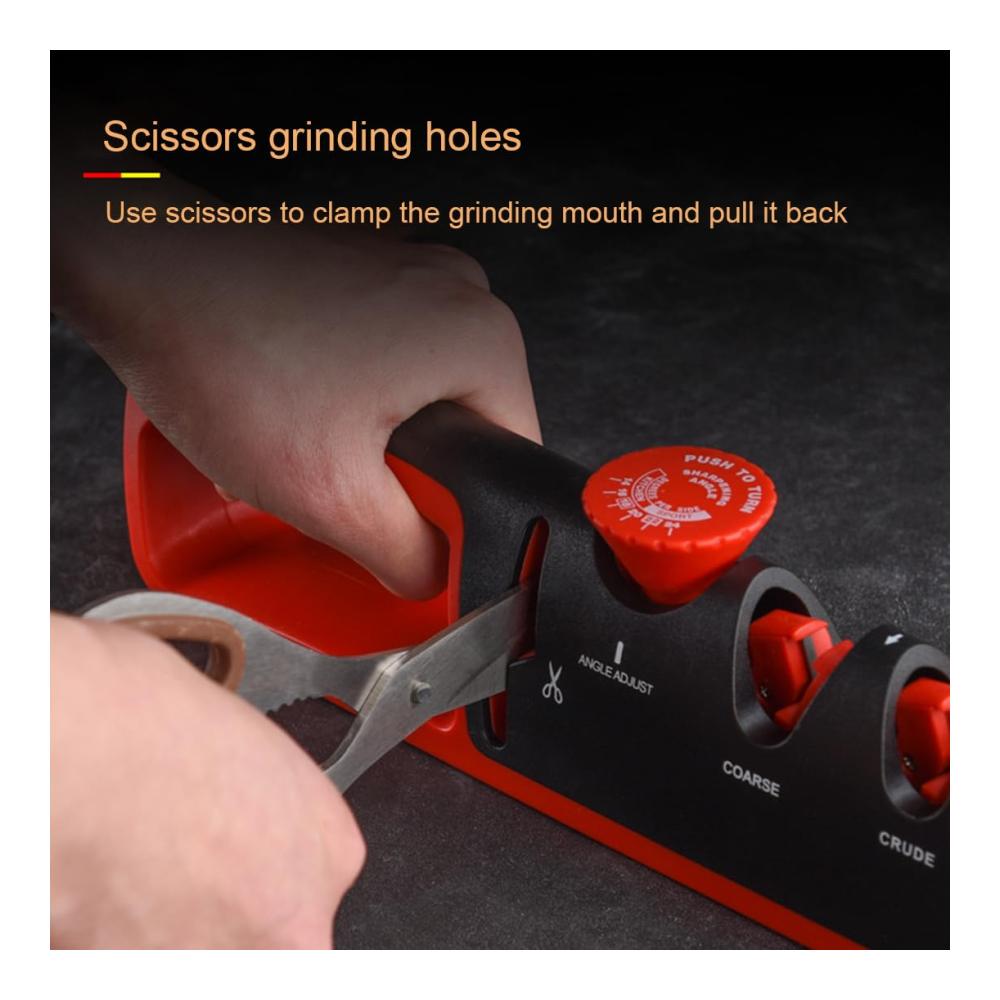 Erhalten Sie Ihre Messer scharf! Profi 4-in-1 Messerschleifer mit Scherenschleifer | Manueller Messerschärfer | 6-Stufen verstellbar | Multifunktionales Design | Ergonomisches Schärfen | Restaurieren und Polieren