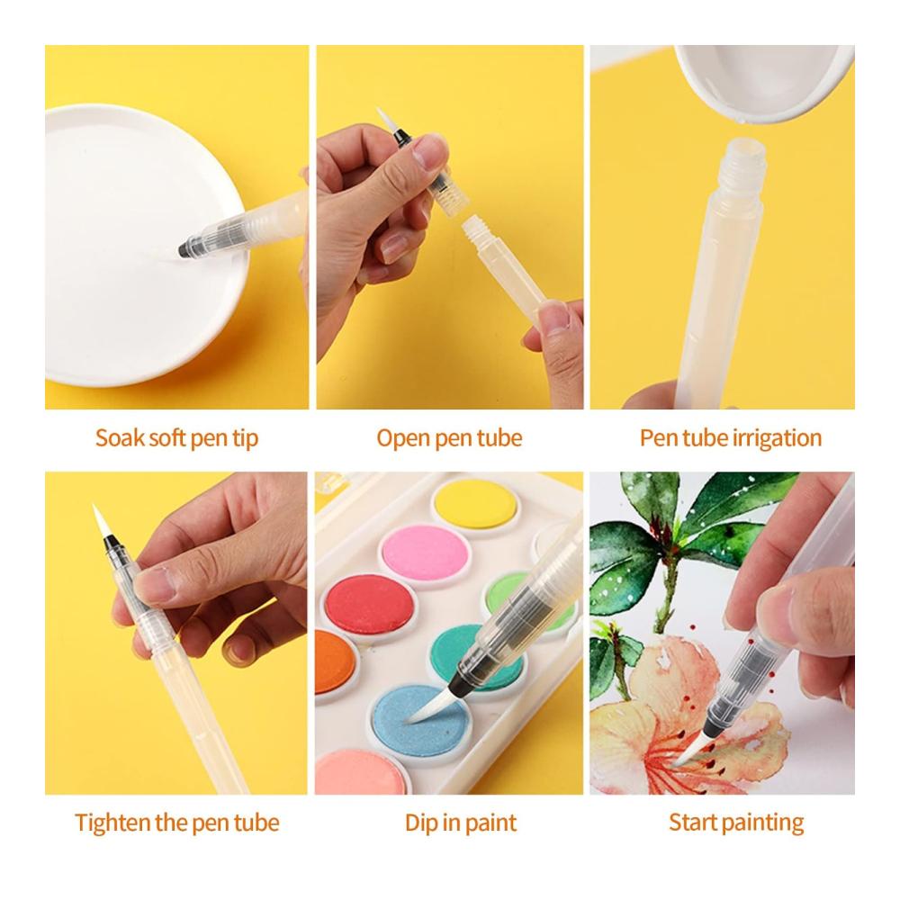 Professionelles Aquarellpinsel-Set - 6-teilig mit Wassertankpinsel Tinten-Nachfülloption - Ideal für Schattenmalerei und Kalligraphie-Kunstbedarf - Hochwertige Pinsel-Sets