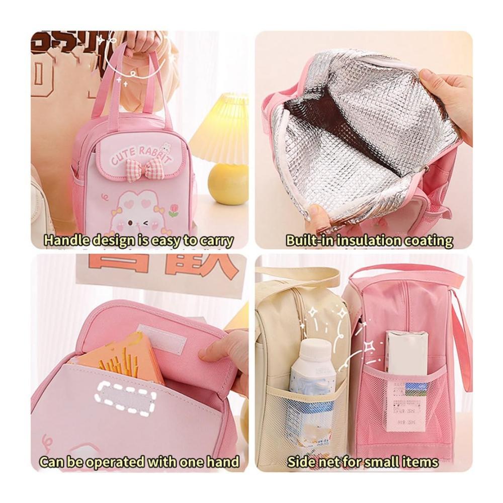 Entzückende Lunch-Tasche für Mädchen | Süße Isolierte Tragetasche für Heiße/Kalte Speisen | Wiederverwendbare Lunchbox | Kawaii-Design | Beige | Langle