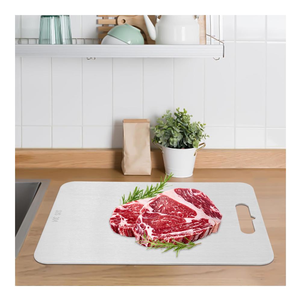 Hackbretter aus 304 Edelstahl | Robustes Schneidebrett für Küche Camping & Partys | Perfekt zum Schneiden von Gemüse Obst & Fleisch | 36 * 25 cm Silber