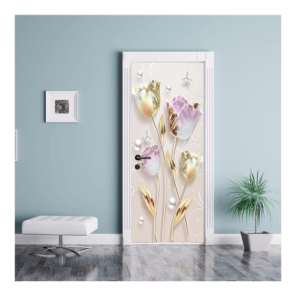 Moderne Kunst 2 Stück Selbstklebende Türaufkleber | 3D Digitaldruck PVC Wasserfest & Abnehmbar | Dekorative Wandsticker für Möbel | Trendige