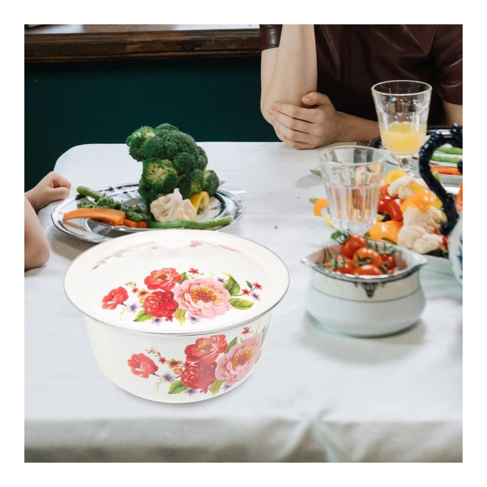 Entzückende Retro-Emaille Rührschüsseln - 2er Set | Große Suppenschüsseln mit Blumenmuster | Perfekt für Teig & Nudelsalat | Vintage Küchenaccessoire