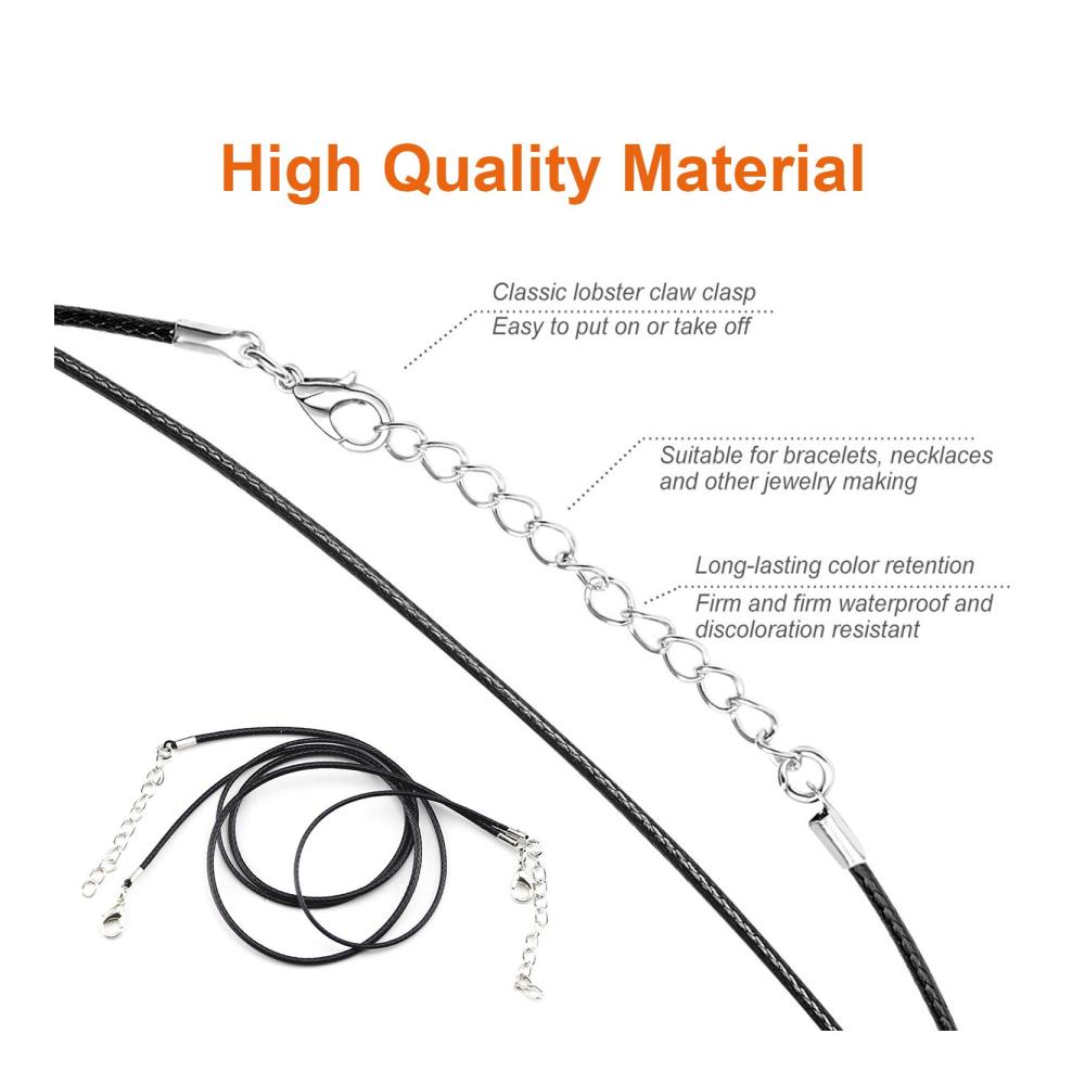 Entfesseln Sie Ihre Kreativität 120 schwarze gewachste Schnüre & Fäden mit Karabinerverschluss - Großpackung für Armbänder Halsketten & Schmuckherstellungszubehör (50 Stück 8 cm lang 15 mm breit). Perfekt für DIY-Projekte