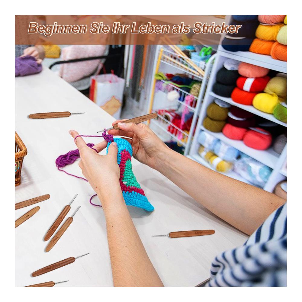 Aeelike Häkelnadeln Set aus Bambus - Leichtgewichtige Dünnhäkelnadeln für Arthritiker - Inklusive Edelstahlhäkelnadeln von 1.0 bis 2.75 mm - Perfekt für Feine DIY Projekte Spitzenstricken und Perlenaufziehen