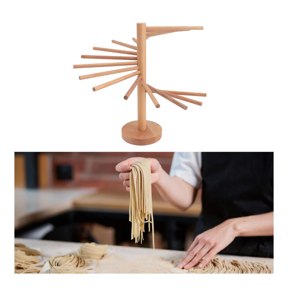 Praktischer Nudeltrockner 18-Stangen-Holzgestell für Spaghetti Fettuccine und mehr - Platzsparend und ideal für die Küche - Perfektes Zubehör zur Nudelherstellung