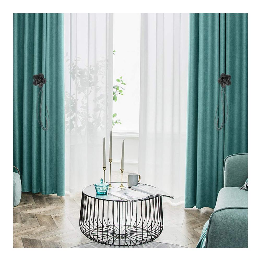 Charmante Vintage Raffhalter 2 Stück Harz Blumen Vorhangschnallen mit starkem Magnet für Zuhause Café & Büro Dekoration - Attraktives Design in Tinte Schwarz