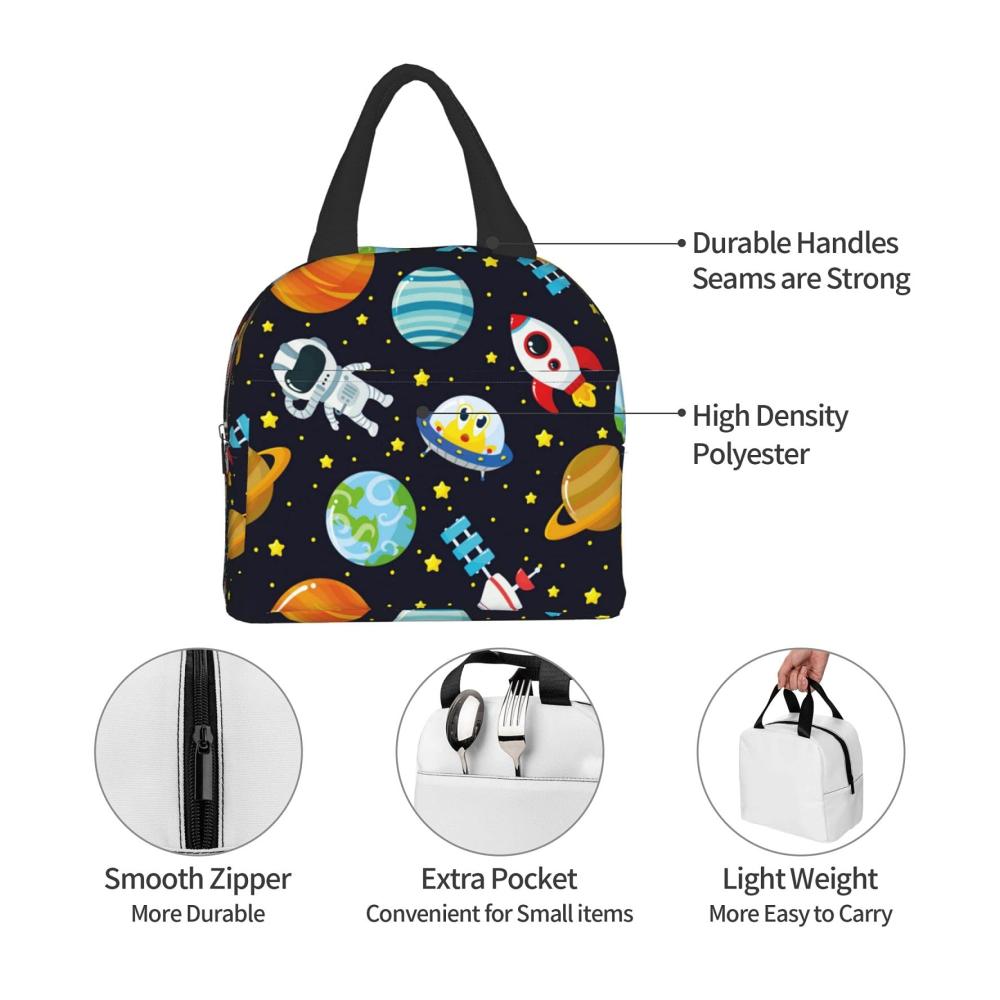 Entdecke die Welten des Mittagessens mit unserer Planet Galaxy Astronaut Isolierten Lunchtasche! Auslaufsicher und stylisch für Erwachsene & Kinder. Perfekte Lunchbox für Männer und Frauen bei Arbeit oder auf Reisen. Dein Begleiter für köstliche Pausen