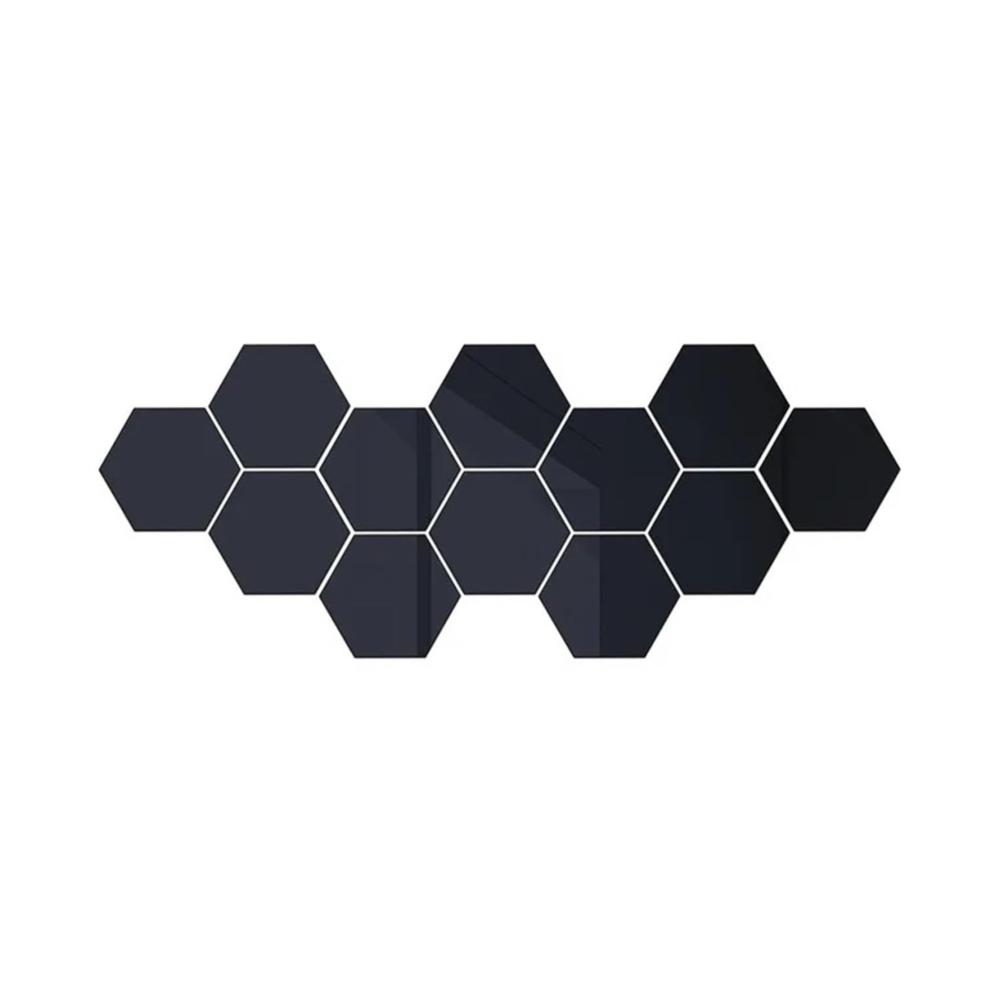 12er Set Selbstklebende Hexagon Spiegel Mosaikfliesen | Dekorative Wandfliesen für Badezimmer und Wohnzimmer | DIY Home Decor | Schwarz 80x70x40mm