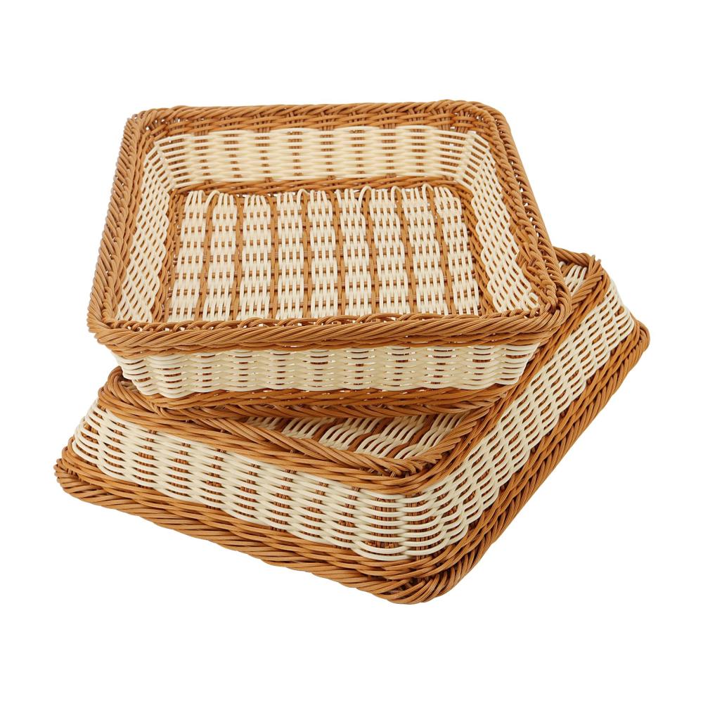 2er-Set Gewebte Brotkörbe aus Polyrattan Rechteckige Lebensmittel-Servierkörbe für Gemüse Obst und Snacks 40 x 30 x 8 cm