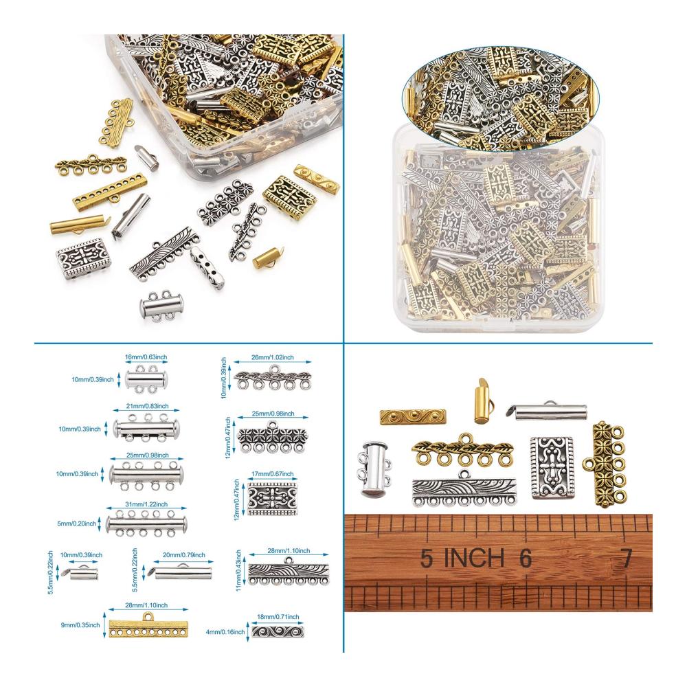 Magnetverschluss-Set Innovatives Design für Halsketten & Armbänder - Inklusive Schiebeverschluss Endrohr-Verschlüssen & Abstandshaltern - Perfekt für Schmuckherstellung