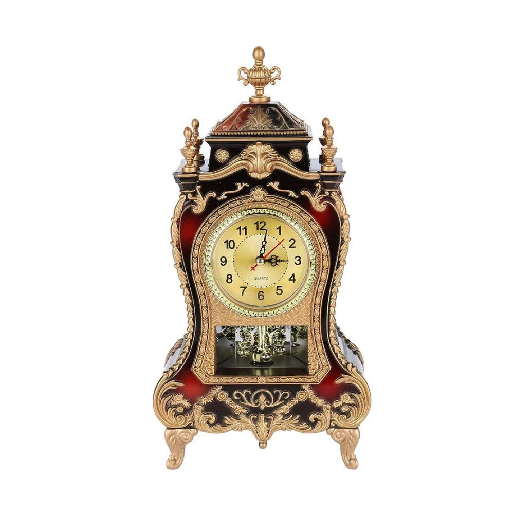 Vintage Cogsworth Tischuhr - Dekorativer Schreibtisch-Wecker im antiken Stil für Zuhause oder Hotel - Braunrot - Perfekte Ergänzung für jeden Tisch