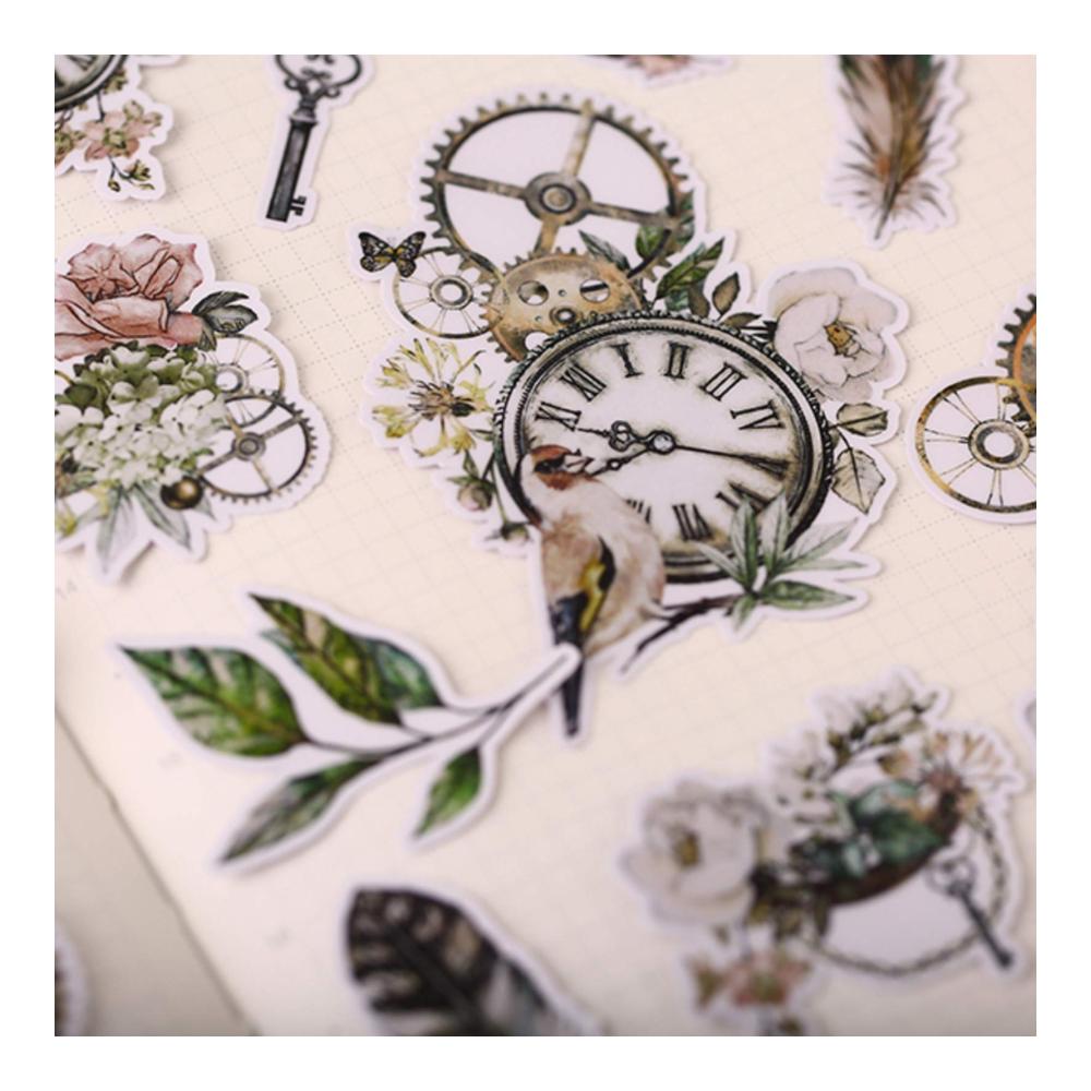 Aquarell Vintage Retro Blume Vogel Uhr Botanischer Planer Sticker Set - DIY Scrapbooking Dekor Aufkleber für Tagebuch Notizbuch Kalender & mehr - Perfekte Geschenkidee für Kreative