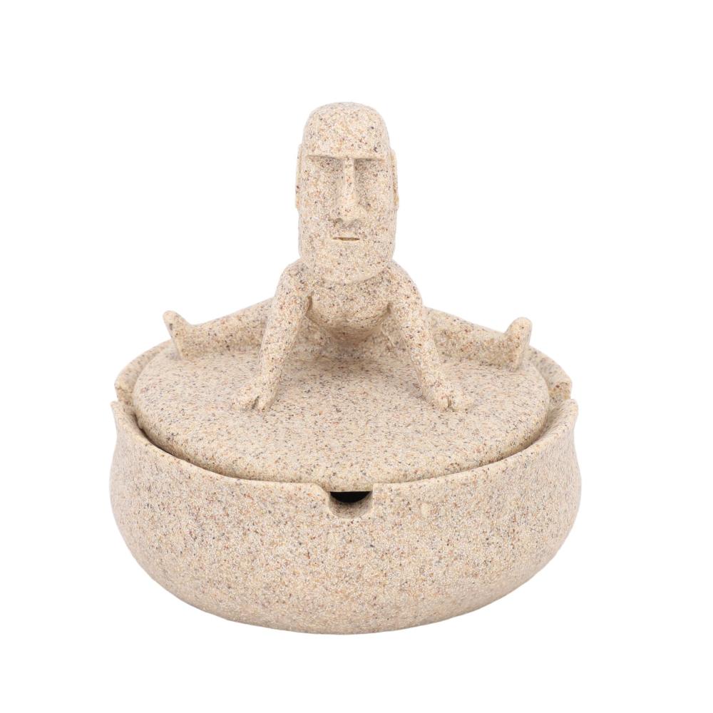 Dekorativer Aschenbecher Harz-Osterinsel-Moai-Statue – Einzigartiger Tisch-Schmuck mit Deckel für stilvolle Heimdekoration und praktische Rauchhaltung