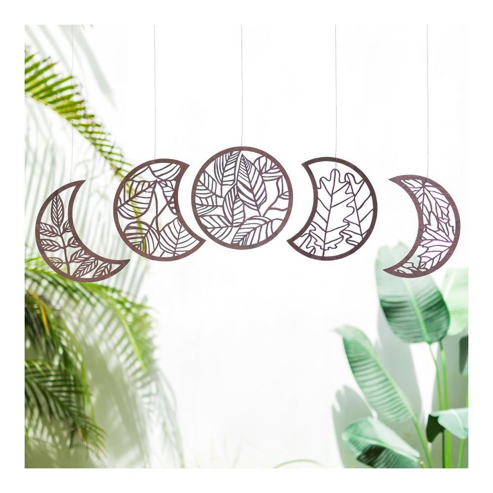 Entdecken Sie einzigartige Eleganz Moderne Wandskulpturen Set für Wohnzimmer & Schlafzimmer - Stilvolle Wanddeko aus Holz mit 3D-Effekt Mondphasen & Boho-Elementen - Atmosphärisches Braun für harmonisches Yoga-Dekor
