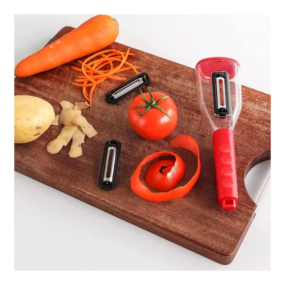 MDDZ Gemüseschäler Set mit 3 Klingen Sparschäler & Behälter für Kartoffeln Obst & mehr | Geschält Geschnitten Geschreddert | Spülmaschinenfest & Effizient | Präzises Küchenwerkzeug für Haushalt und Profi
