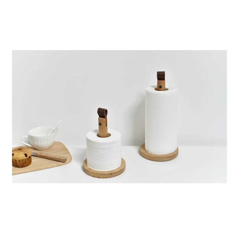 Holz Rollenhalter Stilvolle Papierhandtuchhalterung & Rack für Küche & Büro - Platzsparender stehender Dispenser für Tisch & Schrank - Praktisches Papierhandtuchregal & Halter mit stabiler Basis