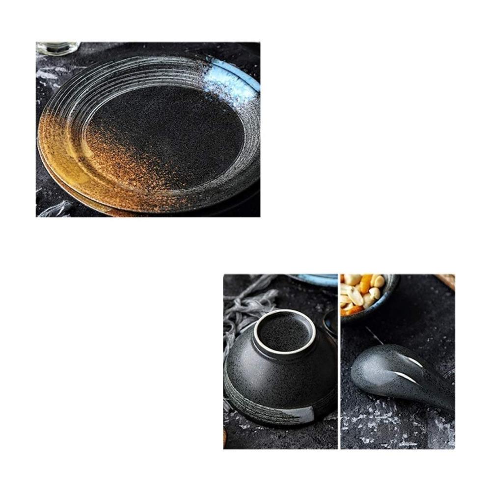 Genießen Sie stilvolles Essen mit unserem Retro-Keramik-Geschirrset! Suppenschalen Teller Löffel und mehr für 6 Personen. Ein Muss für jede Küche