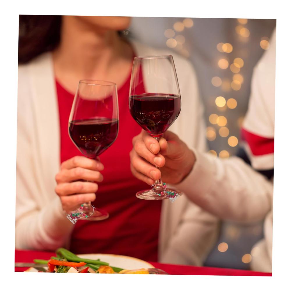 Weihnachtszauber im Glas - 12er Set Weinglasringe & -anhänger aus Silikon & Legierung. Individuelle Weinidentifikatoren für die Feiertage! Premium-Geschenk für Weinliebhaber