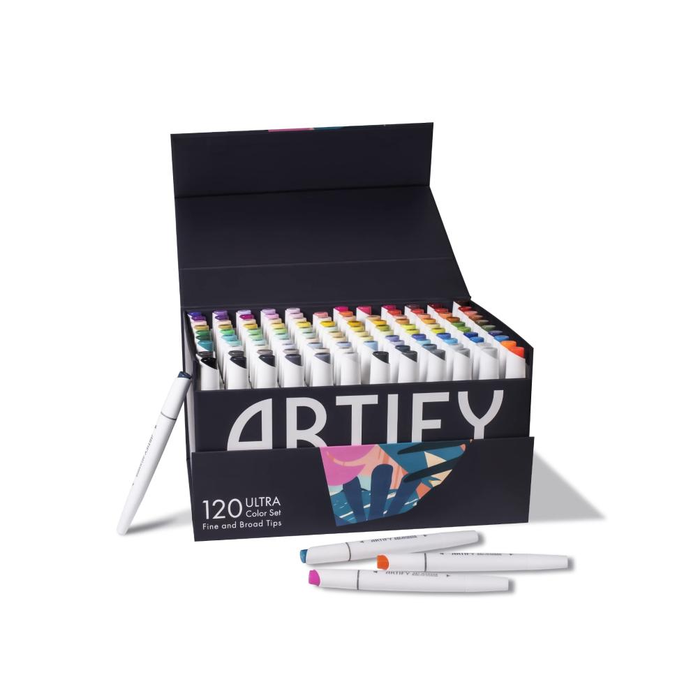ARTIFY 120 Ultra Colors Art Marker & Filzstifte Set - Profi Künstlermarker mit feinen und breiten Dual-Tipps Etui & Tragetasche - Ideales Geschenk für Zeichner & Kreative