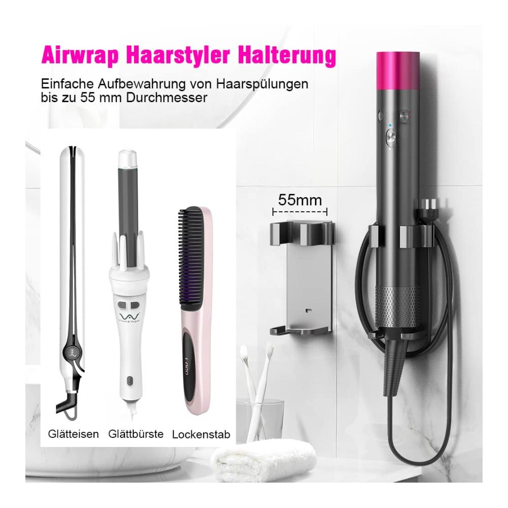 Organizer Deluxe Haartrocknerhalter Wandhalterung für Dyson Airwrap Glätteisen Glättbürste & mehr - Bohrfrei & Hochtemperaturbeständig. Perfekte Aufbewahrung & einfacher Zugriff auf Styling-Zub