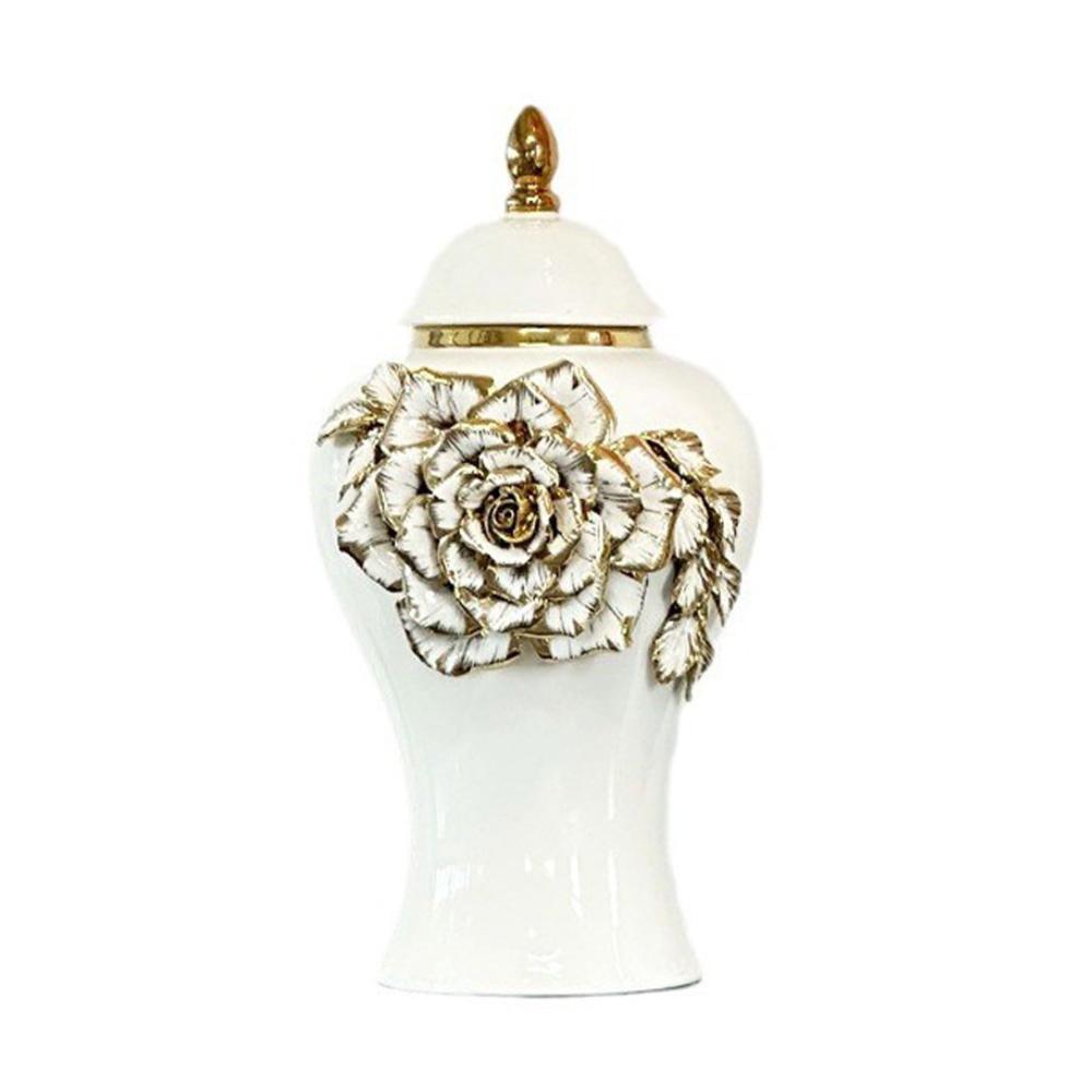 Elegante Porzellan-Ingwerglas-Vase mit Deckel | Keramik Handwerkskunst für Blumen und Aufbewahrung | Dekorative Vase für Küchenarbeitsplatte | 24.5x42.5cm