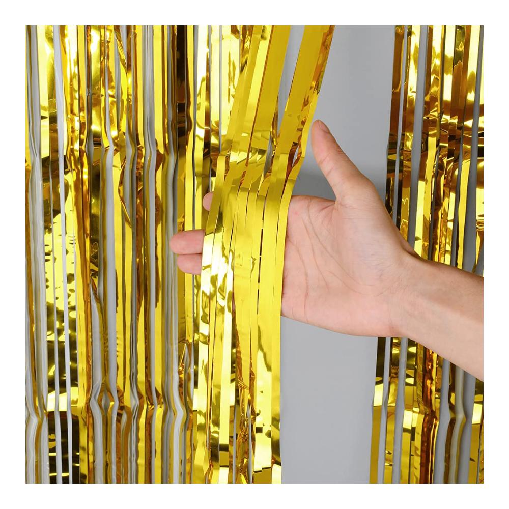 Luftschlangen Vorhang Set - 5 Stück Gold Lametta Vorhänge für Hochzeiten Partys & Fotoshootings - Glänzende Dekoration für Geburtstage Weihnachten - 1m x 2m - Partyzubehör