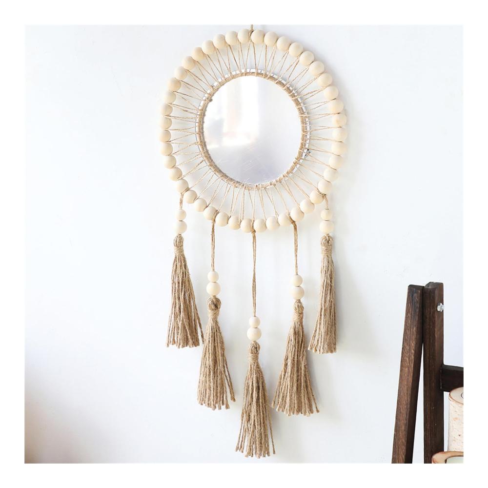 Boho Traumfänger Wandteppich Set – Handgefertigte Makramee Wanddeko mit Holzperlen Quasten & Spiegel - Dekorativer Wandbehang für ein stilvolles Zuhause - Moderne