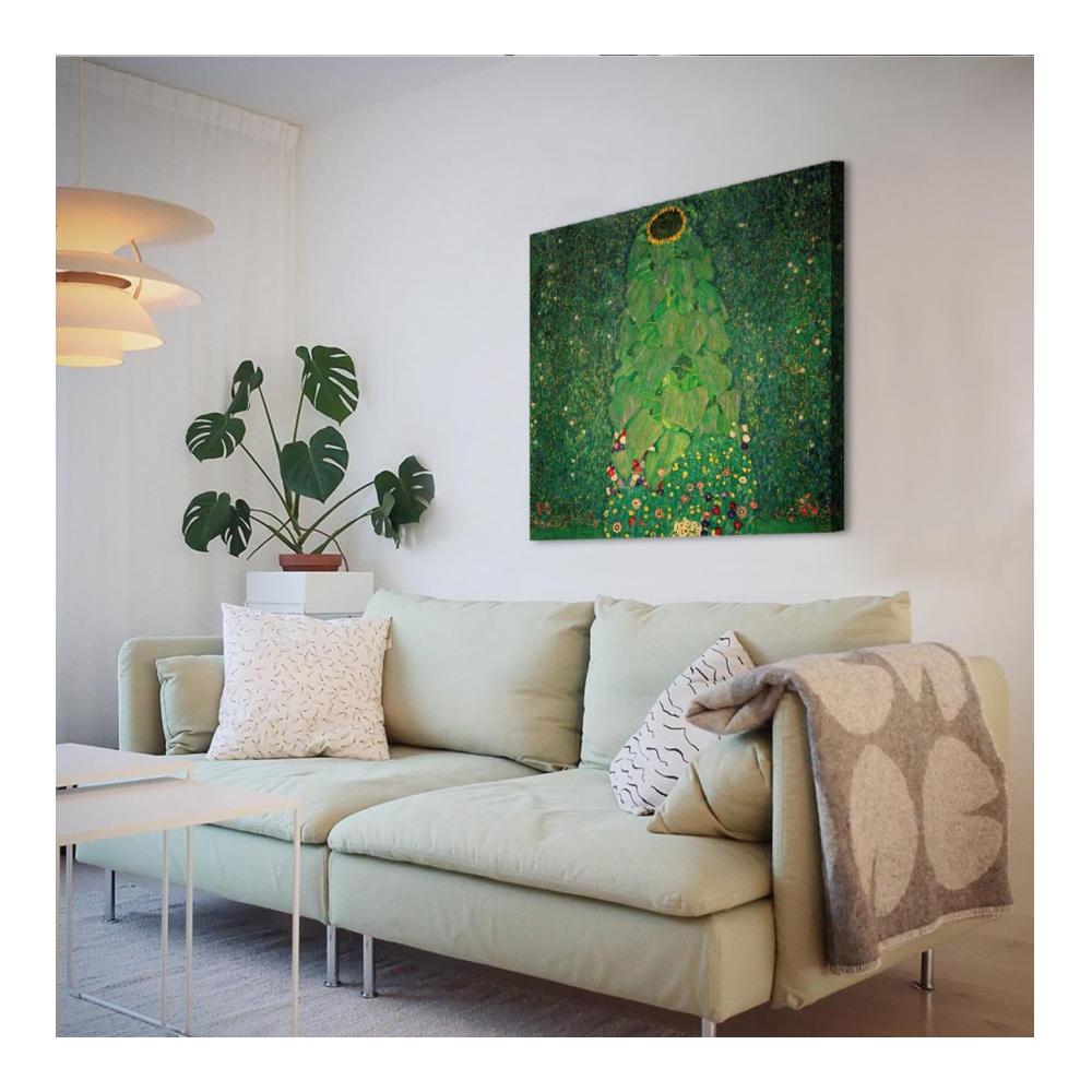 Hochwertige Lackierungen Klassische Wandkunst für Ihr Zuhause - Gerahmte Leinwanddrucke von Gustav Klimts Sonnenblume - Museumsqualität für stilvolle Büro- und Wohnkultur - 60x60cm Innenrahmen für zeitlose Eleganz