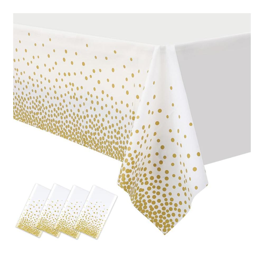 Einweg Tischdecken Set - 4er Pack Geburtstag Punkt Tischtücher wasserdicht - Rechteckiges Tischtuch für Party Picknick Jubiläum - 274x137cm