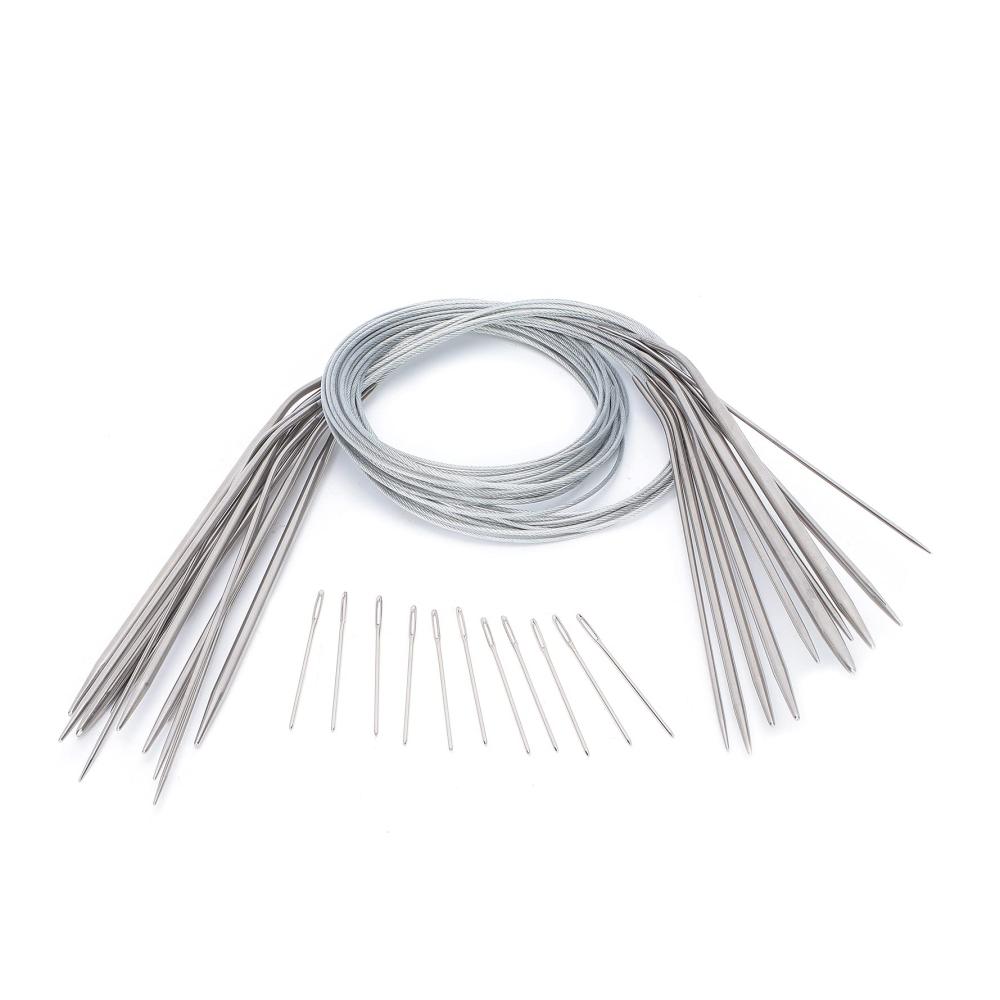 Stricknadeln-Set mit 11 Rundstricknadeln Größen von 15–5 mm hochwertiger Edelstahl ideales Rundes Metall-Set für Mutter und Großmutter Doppelspitze (80 cm) - Perfekte Strickerfahrung