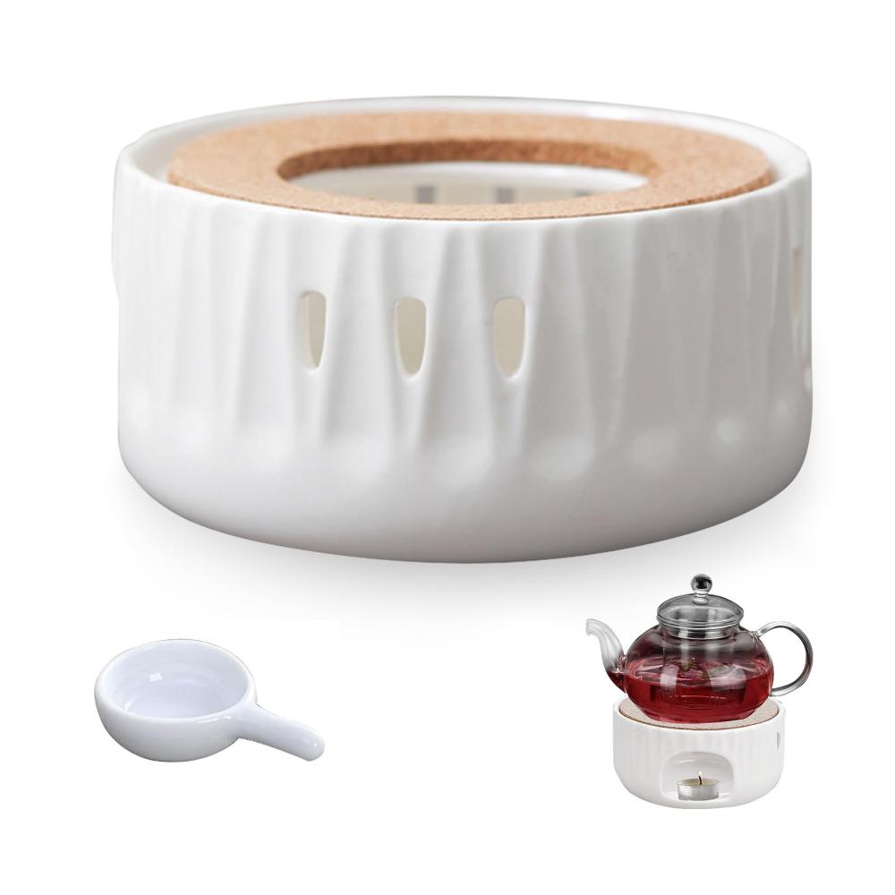 ConBlom Keramik Stövchen für Tee & Kaffee - Kork Teewärmer Basis für Heim & Café - Milchwärmer & Teekanne Wärmer ohne Kerze - Stilvolles Zubehör für Genussmomente