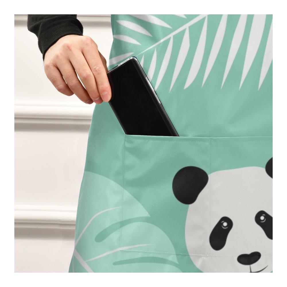 Erleben Sie stilvolles Kochen mit unserer wasserdichten Schürze - Panda mit Blättern Design für Damen und Herren. Verstellbar und ideal zum Backen Gartenarbeit und mehr. A1201 88 x 68 cm