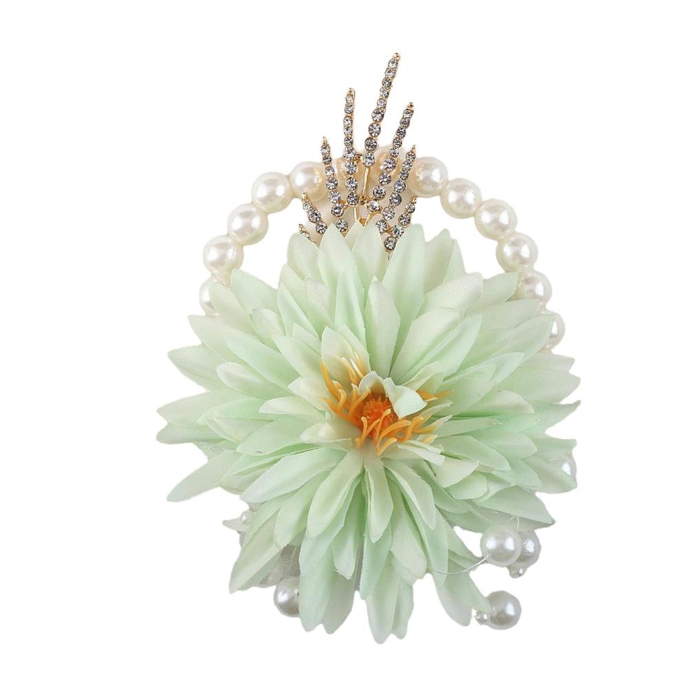 Elegantes Perlen-Gänseblümchen-Blumenarmband für Braut und Brautjungfer - Hellgrün - Handgelenk Corsage mit Perlenkette - Hochzeit Brautaccessoires