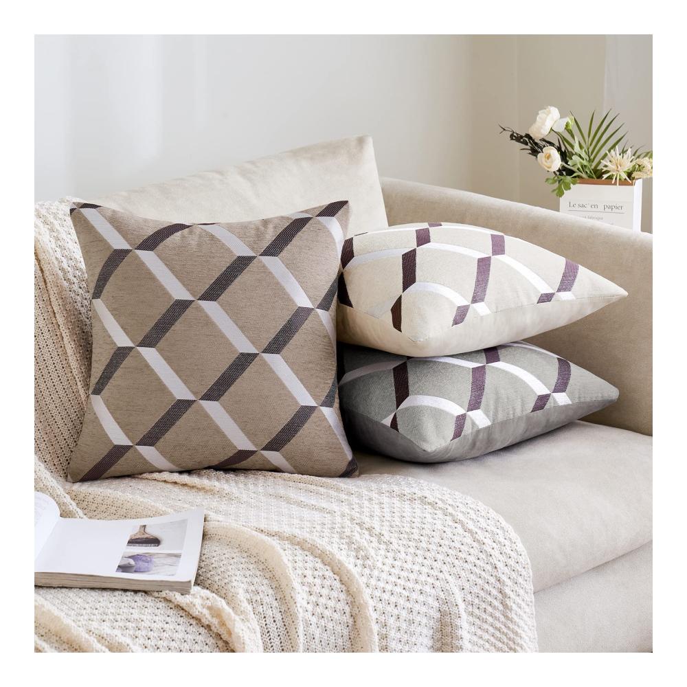 2er Set Zierkissenbezüge - Dekorative Chenille Kissenhüllen mit modernem Diamantmuster - Weiche Bezüge für Wohnzimmer & Schlafzimmer - 45x45 cm - Milchweiß