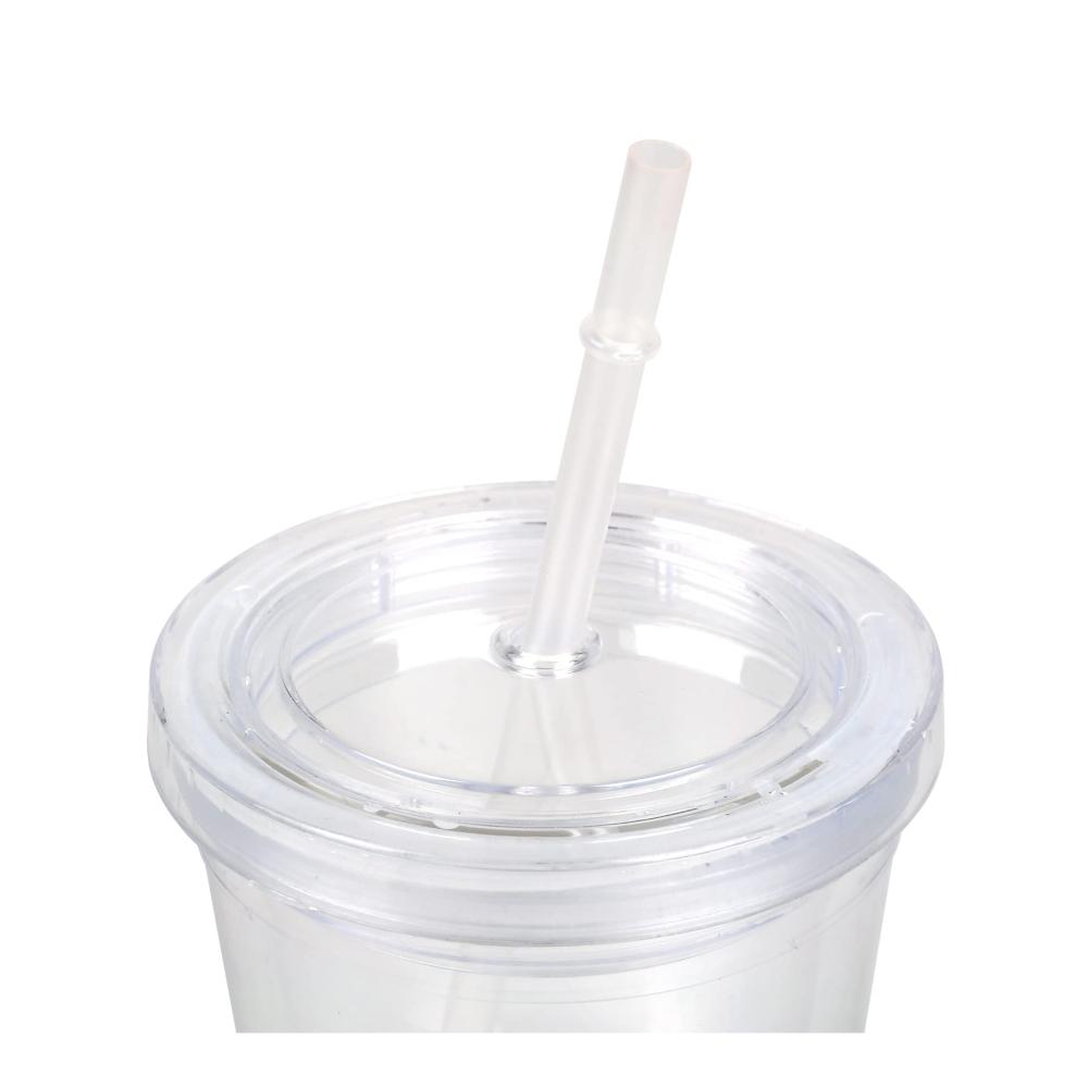 Genießen Sie Unterwegs! 350ml Doppelwandiger Strohbecher - Wiederverwendbarer BPA-freier Hartplastikbecher mit Deckel und Strohhalm - Ideal für Reisen und unterwegs