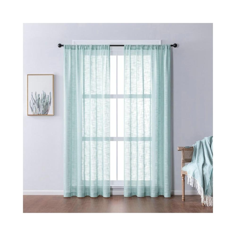 Hochwertiges 2er Set Scheibengardinen & Kurzstores aus Leinen - Transparente Gardinen in Grün für stilvolles Schlafzimmer - 138 cm lang - Einfarbig - Mit praktischer Rod-Tasche - 96 cm breit