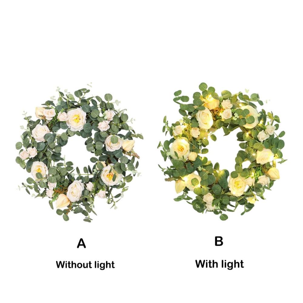 Entdecken Sie die Eleganz 3 Blumendekorationen & Layouts - Wandbehang mit stilvollem Eukalyptus Blumenring für Einkaufszentren und Hotels. Einzigartig zum Aufhängen in Weiß. Perfekte Kränze für anspruchsvolles Ambiente