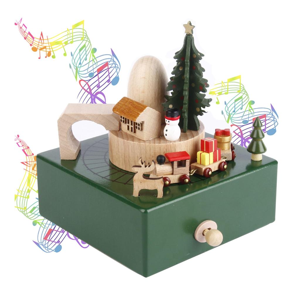 Handgefertigte Weihnachts-Spieluhr aus Buchenholz 14.5 * 13 * 18.5 cm - Spieluhr spielt fröhliche Weihnachtslieder mit drehbarem Zug - Kreatives Weihnachtsgeschenk für Weihnachten und Neuj