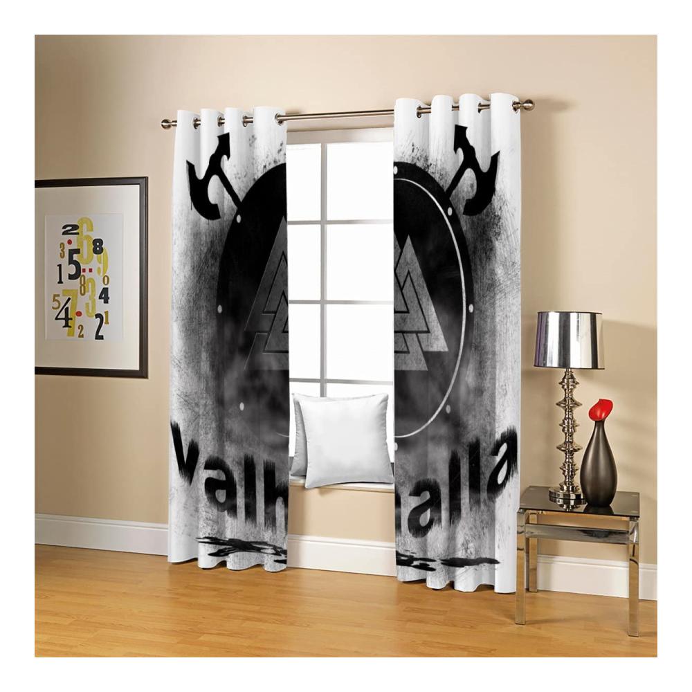 Premium Blickdichte Gardinenschals - 2er Set Wikinger Vorhang Verdunkelung für stilvolle Wohnräume - Modernes Design für Schlaf- und Kinderzimmer - 200x160cm Ösenschal