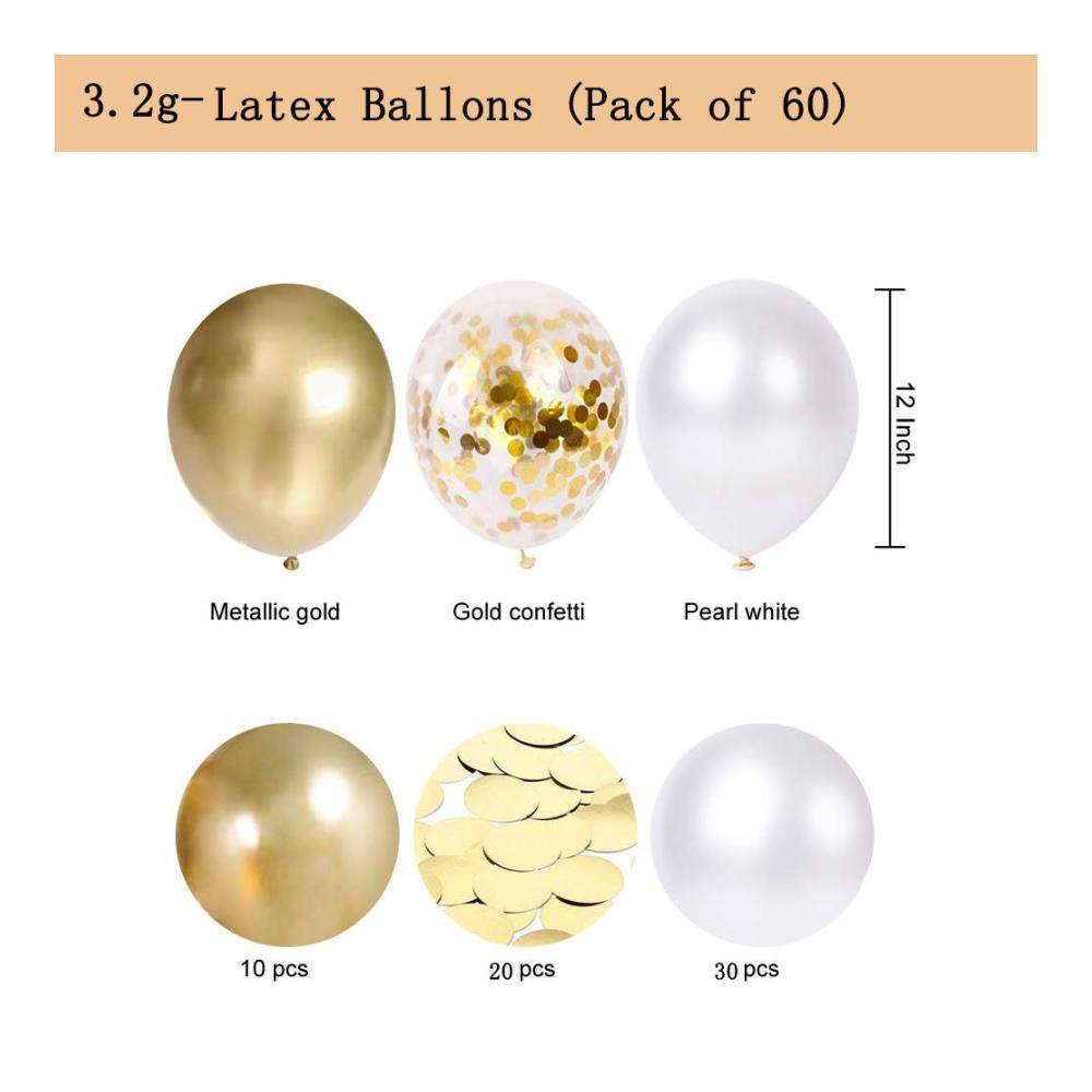 Luftballons Set 60 Latex Ballons für Hochzeit Geburtstag Graduierung & mehr | Helium geeignet mit Glitzer & Konfetti | Dekoration für Weihnachten Valentinstag & Tischdeko in edlem Gold & Weiß