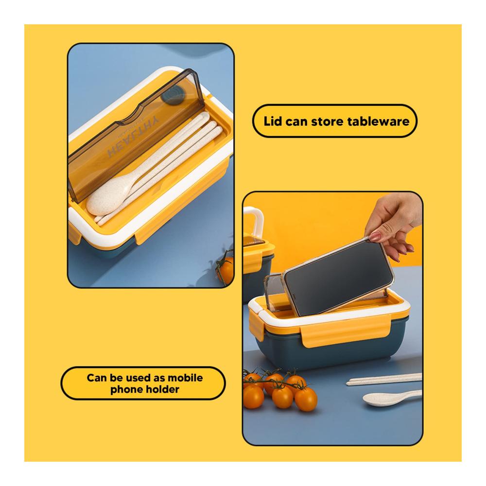 Bento-Box Lunchbox für Erwachsene 1100 ml - Stapelbar Isoliert & Auslaufsicher mit Utensilien - Großer Salatbehälter Ideal für Büro & Unterwegs Blau Gelb
