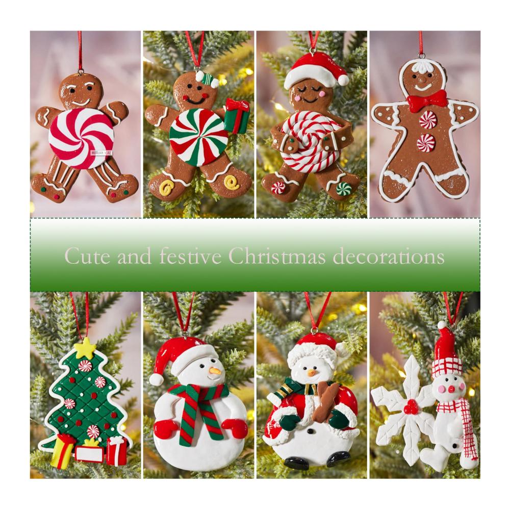 12er Set Weihnachtsbaumanhänger - Lebkuchenmann Schneemann Weihnachtsmann - Anhänger für den festlichen Baum - Dekorative Weihnachtsfiguren und -ornamente