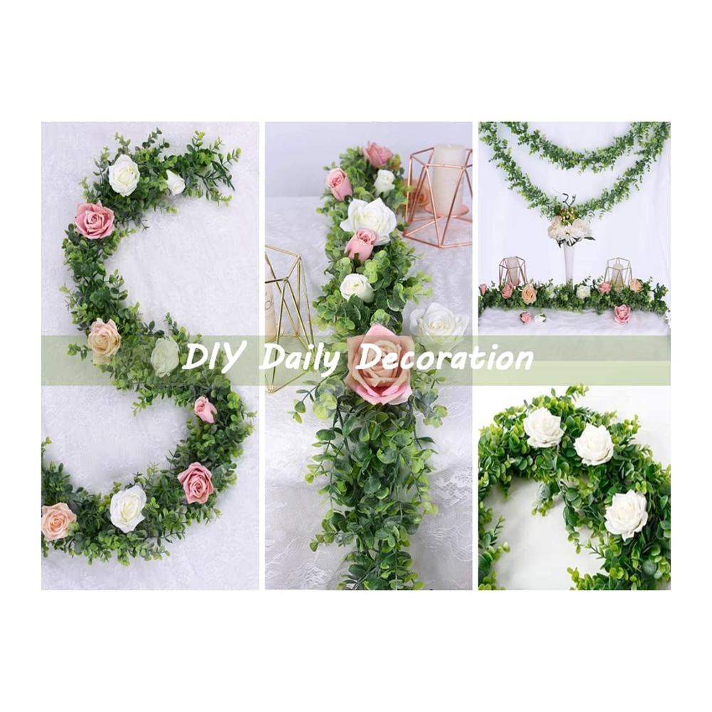 2er Set Kunststoff Eukalyptus Pflanzen - Hängende Rebe & Girlande für Hochzeit Garten Küche & Büro Dekoration - Inklusive 2 Haken