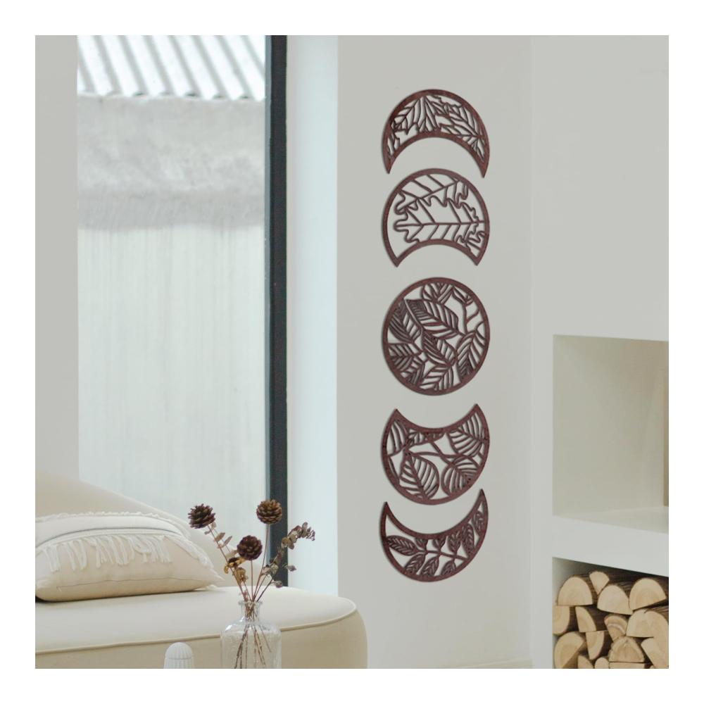 Entdecken Sie einzigartige Eleganz Moderne Wandskulpturen Set für Wohnzimmer & Schlafzimmer - Stilvolle Wanddeko aus Holz mit 3D-Effekt Mondphasen & Boho-Elementen - Atmosphärisches Braun für harmonisches Yoga-Dekor