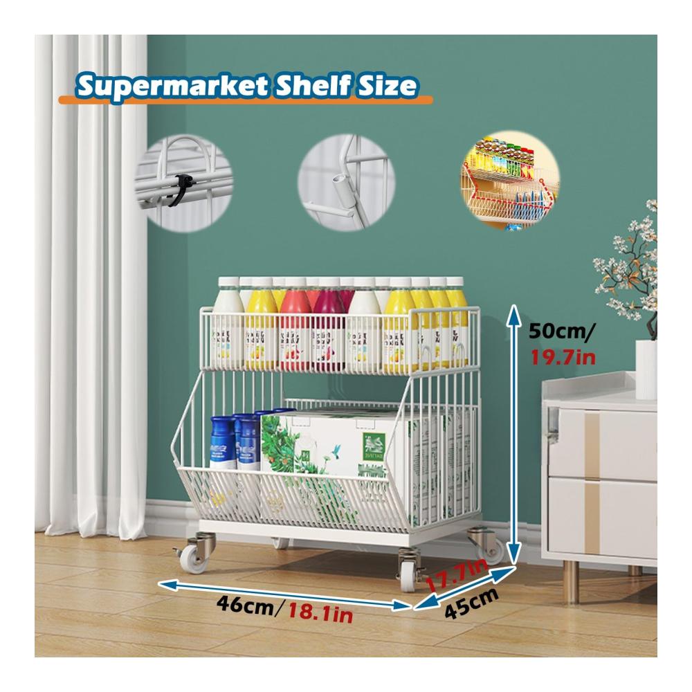 Optimale Küchenorganisation Stapelbares Supermarkt Snack-Regal mit 2/3/4/5 Drahtkörben & Rollen. Praktischer Organizer für Chips Obst Gemüse & Süßigkeiten. Perfekter Küchenzub